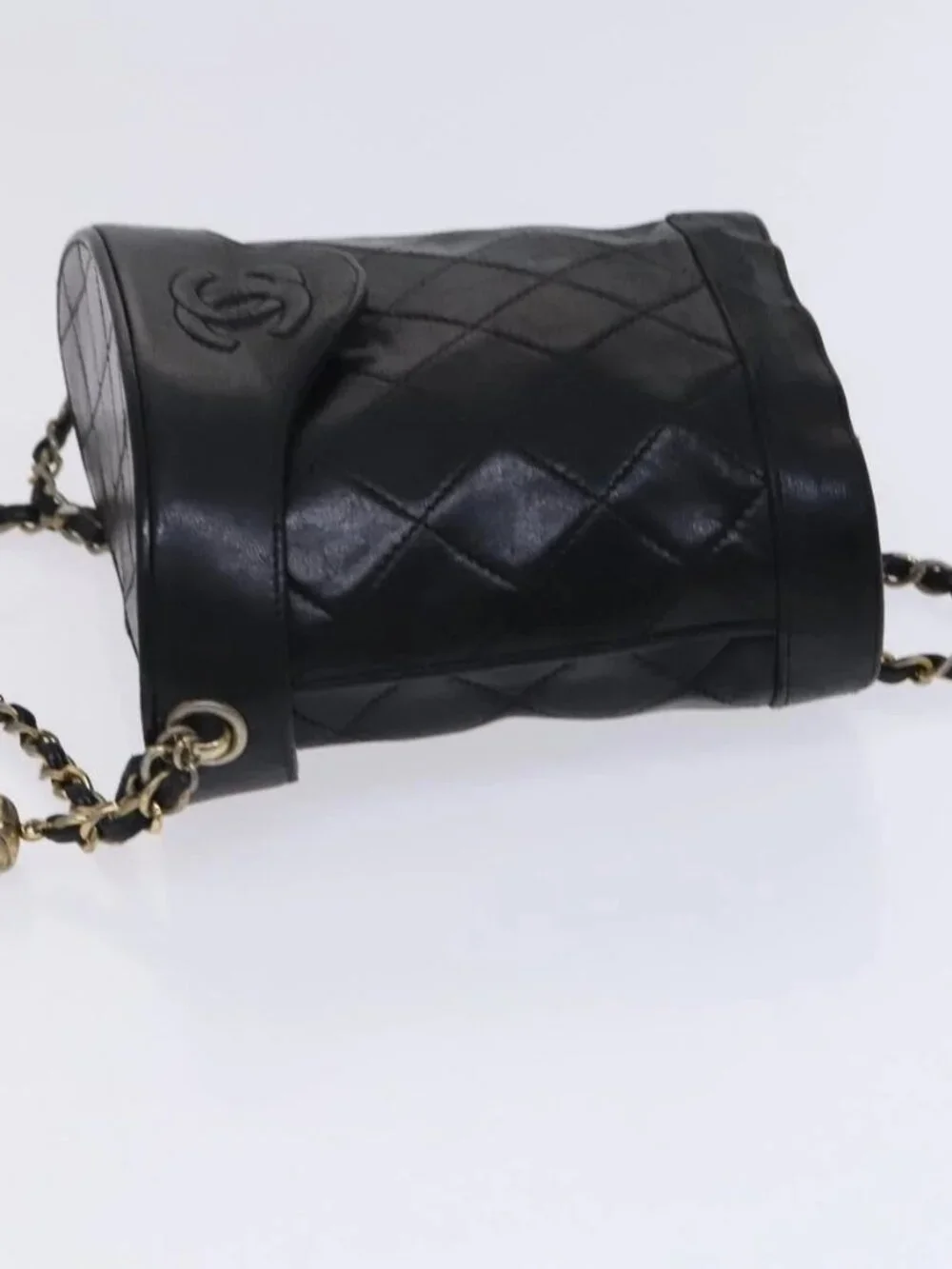 CHANEL Matelasse Chain Shoulder Bag Lamb Skin Black CC Auth bs23838